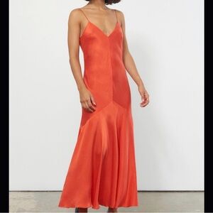 Mara Hoffman Vibrant Orange Satin Slip Maxi Dress